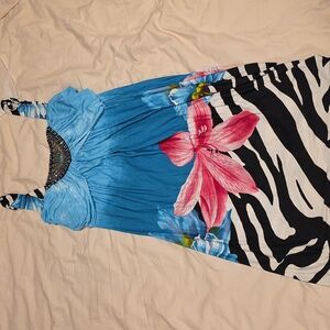 VENUS Turquoise Dress with Jewel Detail And Floral Design!